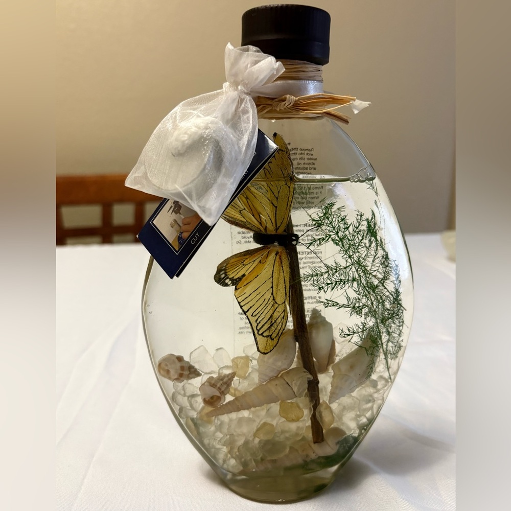 Handcrafted Yellow Butterfly Glass Bottle Accent - Home Art